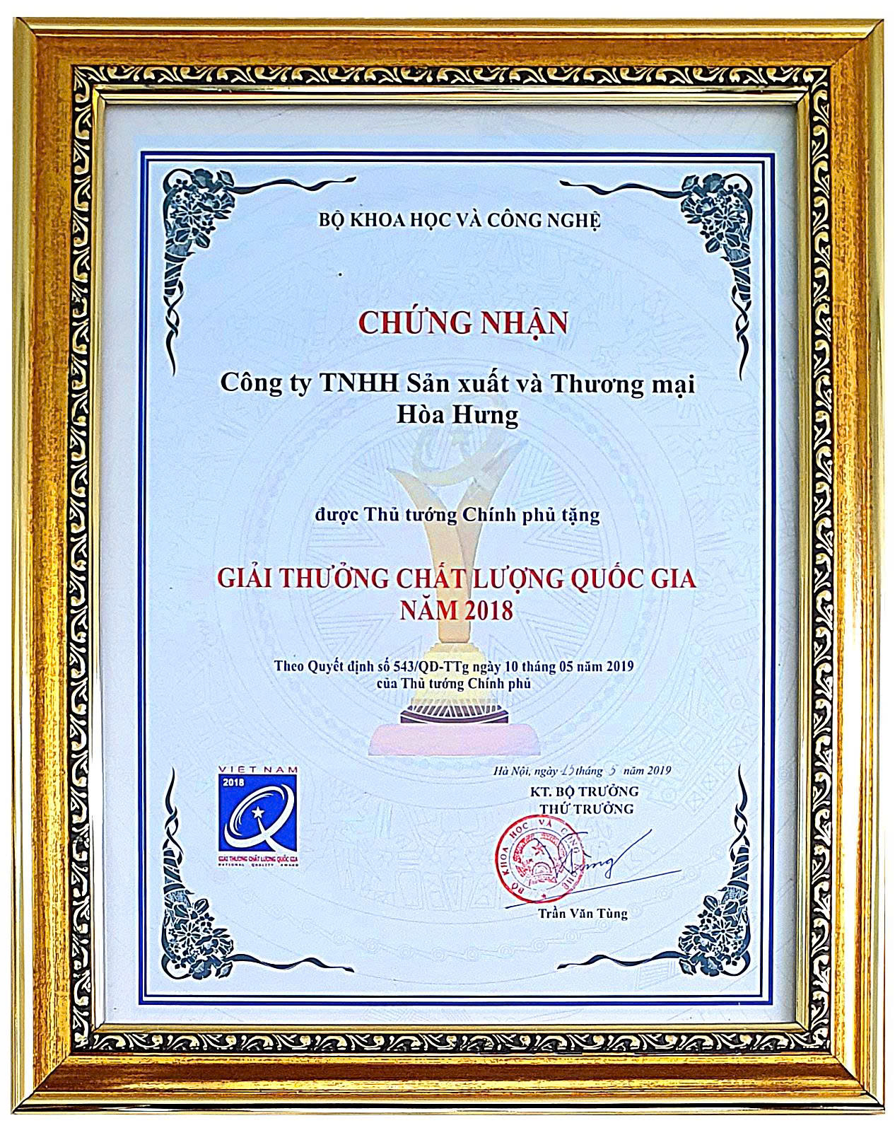 Giấy chứng nhận Hòa Hưng