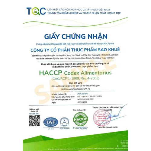 Bộ Giấy Tờ - Chứng Nhận Sản Phẩm Công Ty TNHH Thực Phẩm Sao Khuê Đồng Tháp