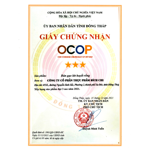 Bộ Giấy Tờ - Chứng Nhận Công Ty CP Thực Phẩm Bích Chi - Cao Lãnh