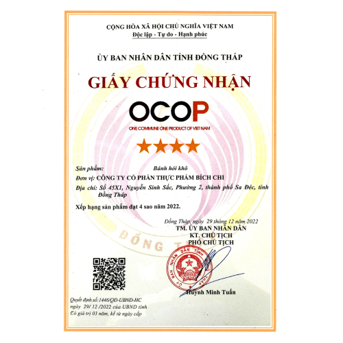Bộ Giấy Tờ - Chứng Nhận Công Ty CP Thực Phẩm Bích Chi - Cao Lãnh