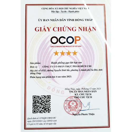 Bộ Giấy Tờ - Chứng Nhận Công Ty CP Thực Phẩm Bích Chi - Cao Lãnh