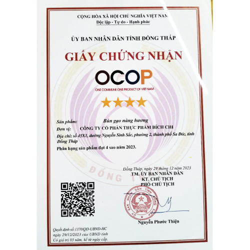 Bộ Giấy Tờ - Chứng Nhận Công Ty CP Thực Phẩm Bích Chi - Cao Lãnh