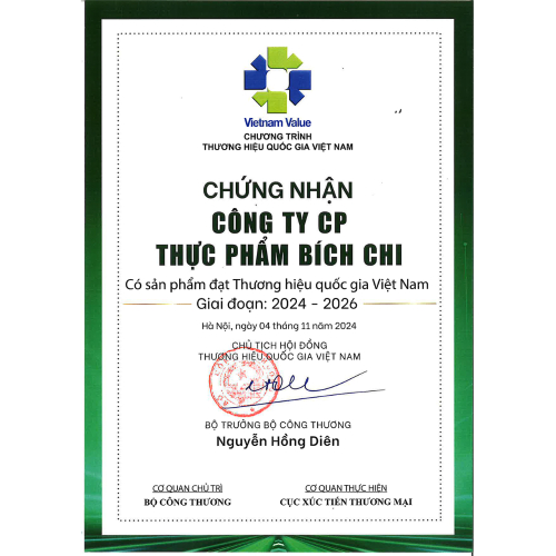 Bộ Giấy Tờ - Chứng Nhận Công Ty CP Thực Phẩm Bích Chi - Cao Lãnh