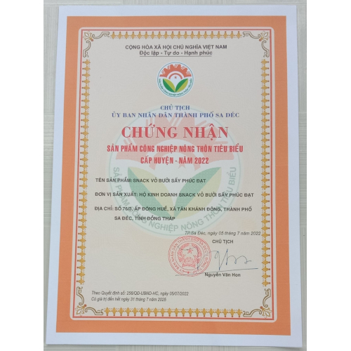 Bộ Giấy Tờ - Chứng Nhận Hộ Kinh Doanh Snack Vỏ Bưởi Sấy Phúc Đạt