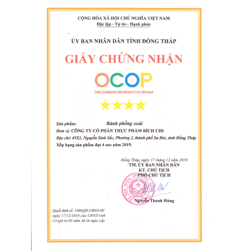 Bộ Giấy Tờ - Chứng Nhận Công Ty CP Thực Phẩm Bích Chi - Cao Lãnh