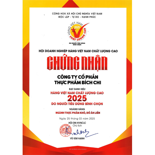 Bộ Giấy Tờ - Chứng Nhận Công Ty CP Thực Phẩm Bích Chi - Cao Lãnh