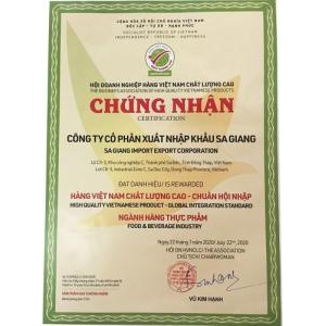 Bộ Giấy Tờ - Chứng Nhận Sản Phẩm Công ty cổ phần xuất nhập khẩu Sa Giang