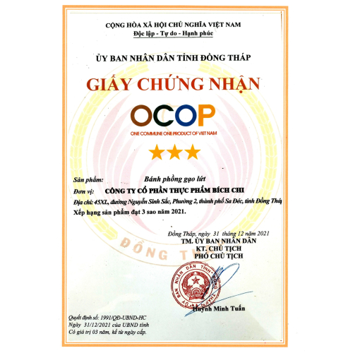 Bộ Giấy Tờ - Chứng Nhận Công Ty CP Thực Phẩm Bích Chi - Cao Lãnh