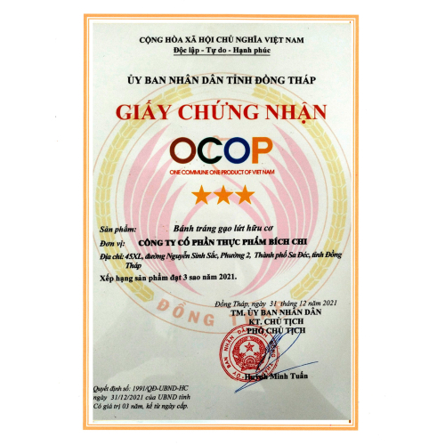 Bộ Giấy Tờ - Chứng Nhận Công Ty CP Thực Phẩm Bích Chi - Cao Lãnh